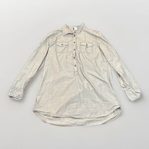 J.Crew Women Size Medium Shirt  Popover Half Button Blouse Long Sleeve Grey